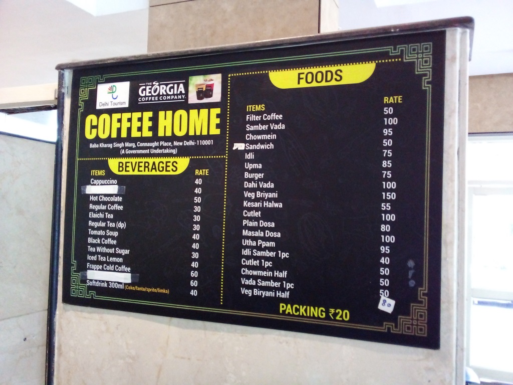 Menu of Coffee Home (Baba Kharak Singh Marg, Connaught Place, New Delhi, India)